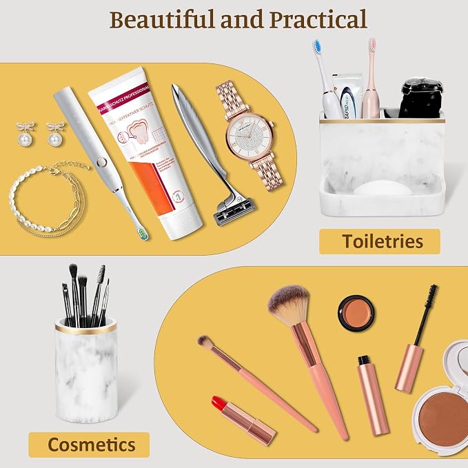 Shinowa Bathroom Accessories Set, Marble Look Toothbrush Holder and Soap - Image 5