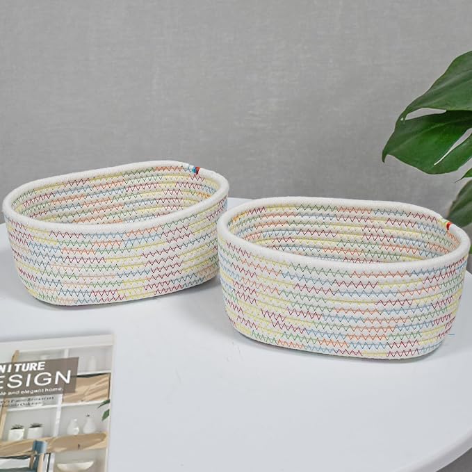 【2 Pack】ABenkle Small Woven Baskets, Tiny Oval Shallow Storage Baskets - Image 8