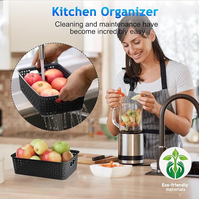 Black Plastic Basket, 8 Pack Home Organization and Storage Baskets - Image 8