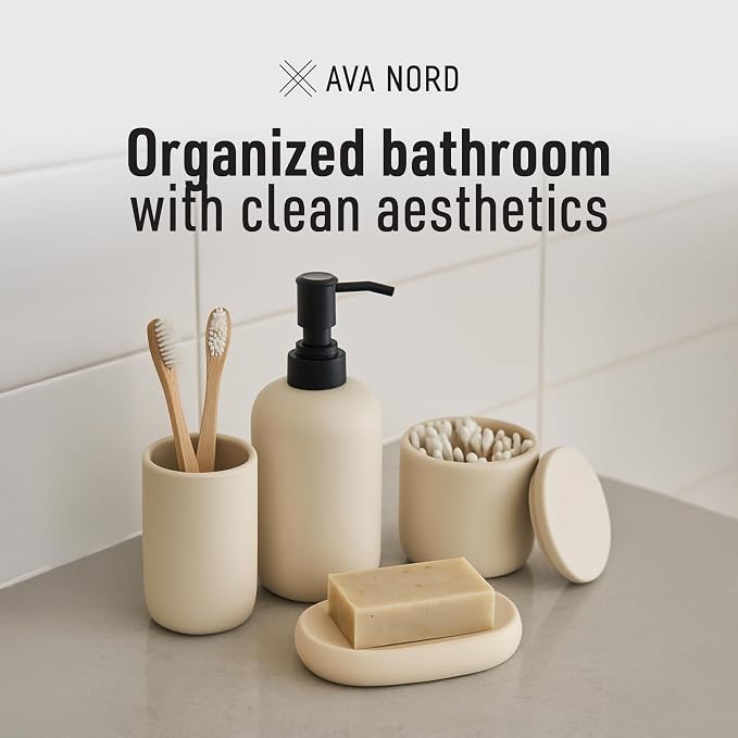 Ceramic Bathroom Accessories Set 4 Pcs – Modern Scandinavian Neutral Bathroom - Image 6