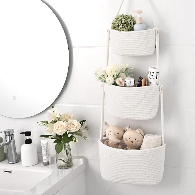 Hanging Storage Baskets, Over the Door Basket, Cotton Wall Baskets Storage - Image 6
