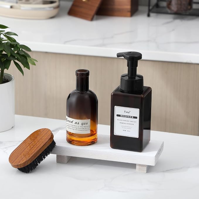 Bathroom Counter Organizer Wood Pedestal Stand Farmhouse Decorative Tray Soap - Image 2