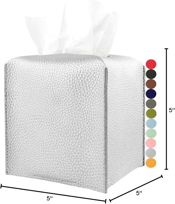 Silver Tissue Box Cover Leather – Square Tissue Box Holder - Image 7