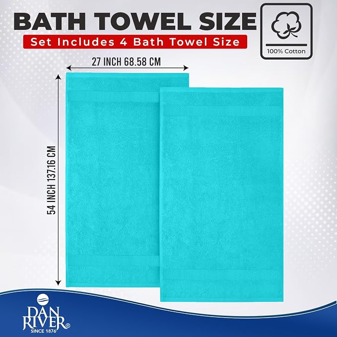 DAN RIVER Bath Towels Set of 4, 27 x 54 Inches, 100% Cotton, Larger & Lighter - Image 2