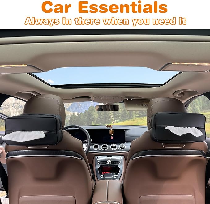 Large Car Tissue Holder for 120 Standard Tissues, Premium PU Leather Tissue - Image 8
