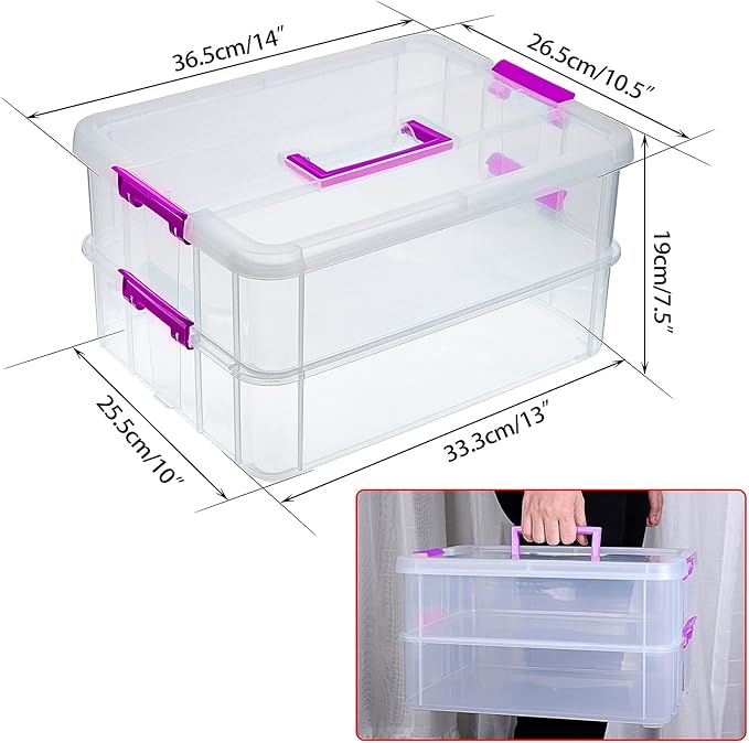 BTSKY 2 Layer Stack & Carry Box, Plastic Multipurpose Portable Storage - Image 3