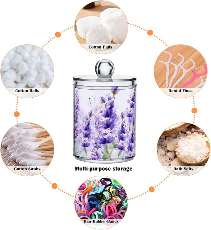 2 Pack Qtip Holder Dispenser for Cotton Ball Purple Lavender Cotton Swab Round - Image 5