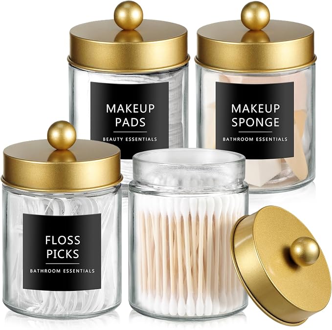 SheeChung Qtip Dispenser Holder 4pcs, Glass Apothecary Jars by SheeChung