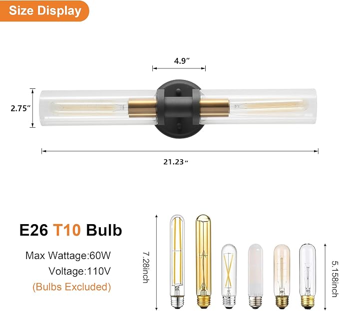 Black and Brass Gold Wall Sconces Set of Two - Image 2