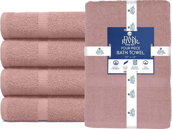 DAN RIVER Bath Towels Set of 4, 27 x 54 Inches, 100% Cotton, Larger & Lighter - Image 3