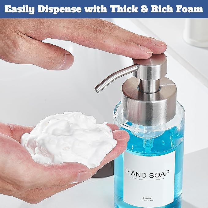 Doiliese Glass Foaming Hand Soap Dispenser, 10 oz Easy Refill Bathroom Soap - Image 4