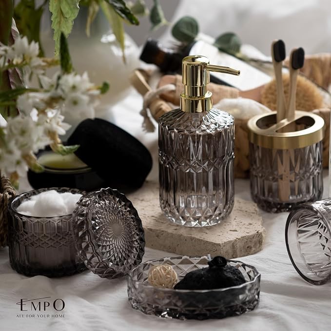 EMPO 6PCS Bathroom Clear Glass Accessories Set Contemporary Modern Decor - Image 3