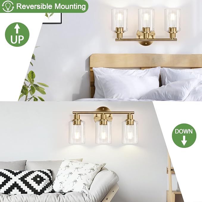 3-Light Bathroom Light Fixtures, Brushed Brass Bathroom Wall Lights - Image 6