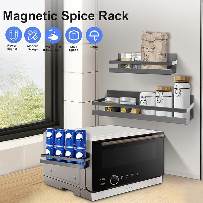 Uten Large Spice Rack for Refrigerator, 2 Pack Strong Magnetic Shelves - Image 4