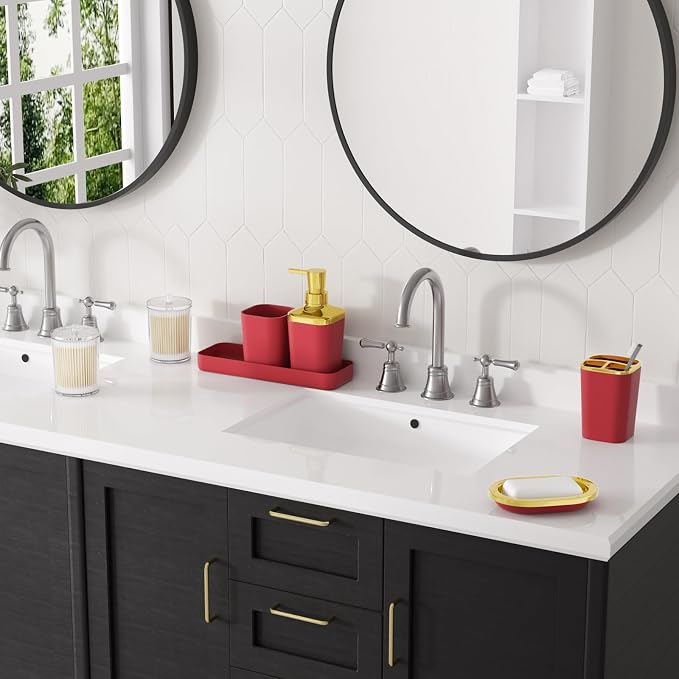 Dark Red Bathroom Accessory Set, 9-Piece Burgundy Bathroom Set - Image 2