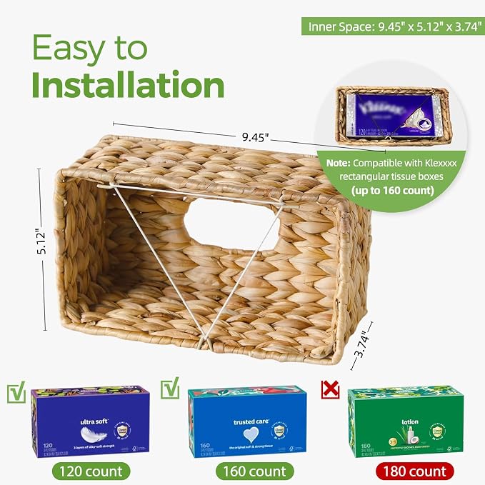 Rectangle Wicker Tissue Box Cover Fits 120-Count / 160-Count Boxes, Natural - Image 3