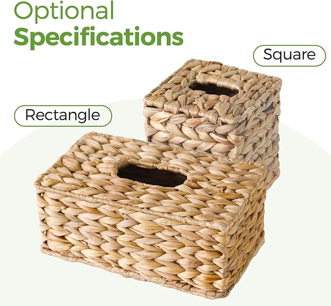 2 Pack Rattan Tissue Box Cover Square, Wicker Tissue Box Holder Facial Tissues - Image 4