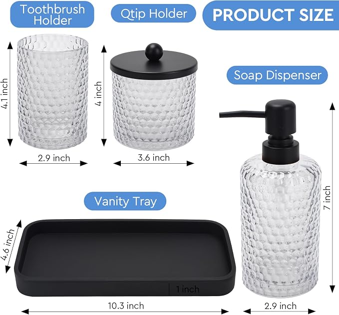 Bathroom Accessory Set, Toothbrush Holder, Qtip Holder Dispenser & Resin Vanity - Image 7