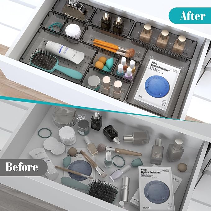 13 PCS Clear Plastic Drawer Organizers Set, 4 Size Desk Drawer Organizer Trays - Image 4