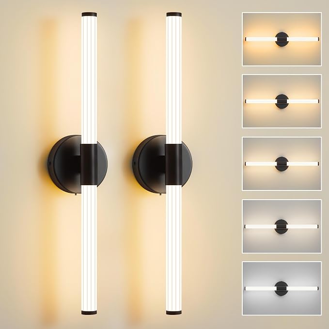 Bathroom Wall Sconces Set of 2 Hardwired, Dimmable 5CCT LED Bathroom Light by Gednbo