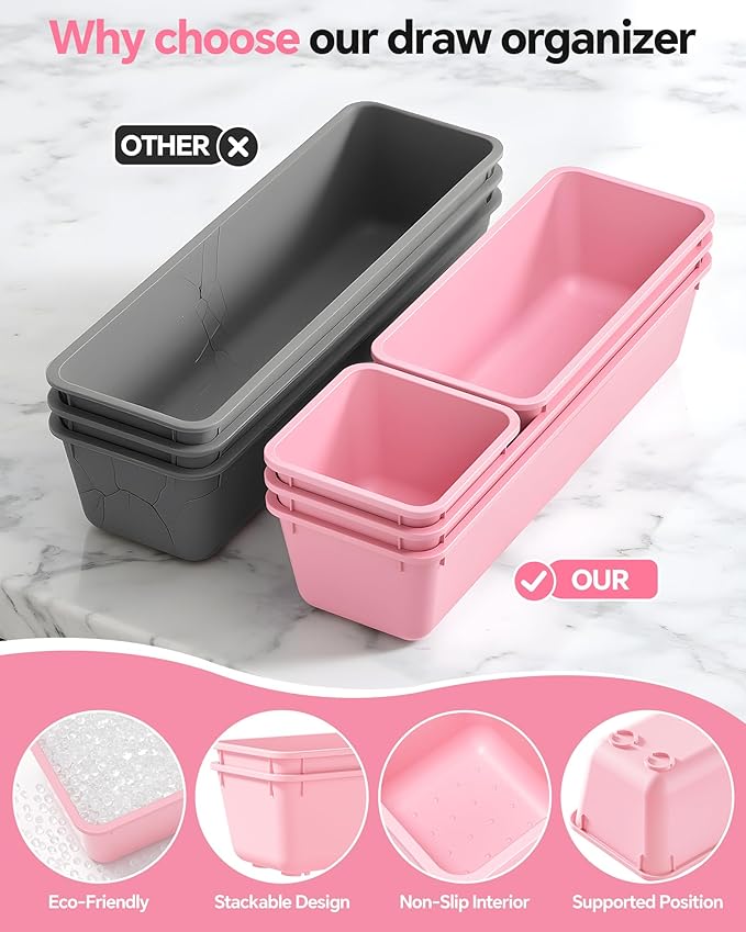 13 Pack Plastic Drawer Organizers Set, 3 Sizes Desk Drawer Organizer Trays - Image 3