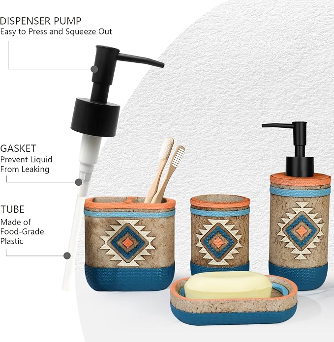 Bathroom Accessory Sets 4PCS Bathroom Accessories Set Complete Tribal Home - Image 3