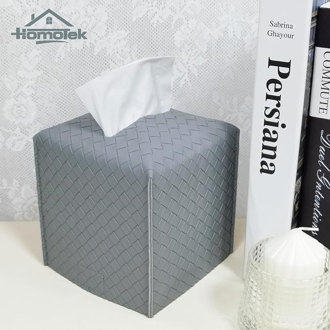 HOMOTEK 2 Pack Tissue Box Cover, PU Leather Tissue Holder, Square Decorative - Image 4