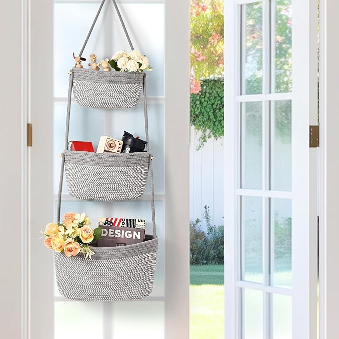 Hanging Storage Baskets, Over the Door Basket, Cotton Wall Baskets Storage - Image 7