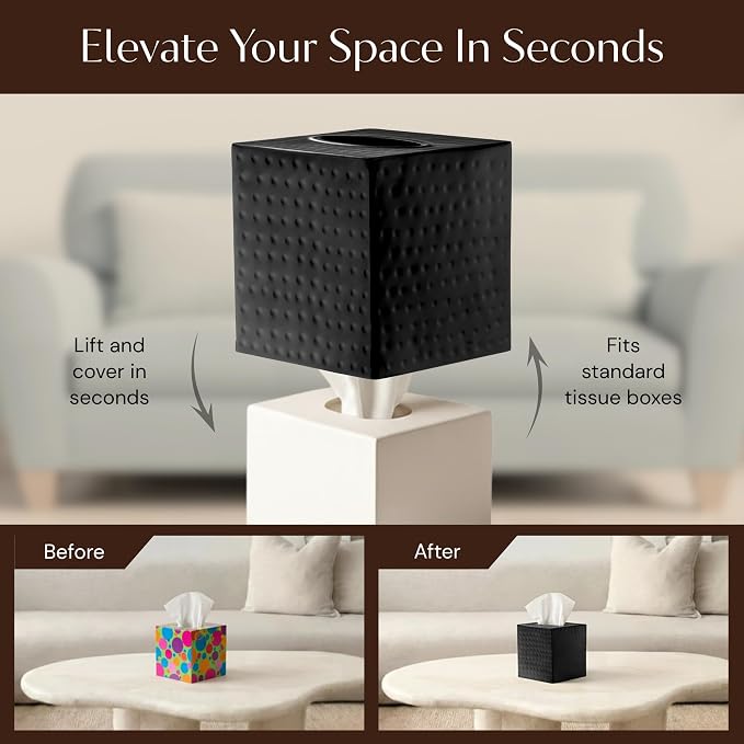 Monarch Abode Tissue Box Cover Square – Hand Hammered Black Metal Tissue Holder - Image 6