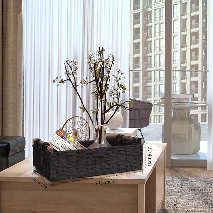 Round Paper Rope Storage Basket Wicker Baskets - Image 2