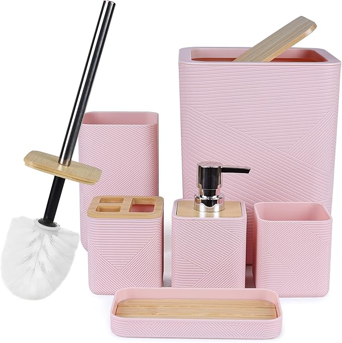 CERBIOR Bathroom Accessories Set 6 Piece Bamboo Bath Ensemble Includes Soap by CERBIOR