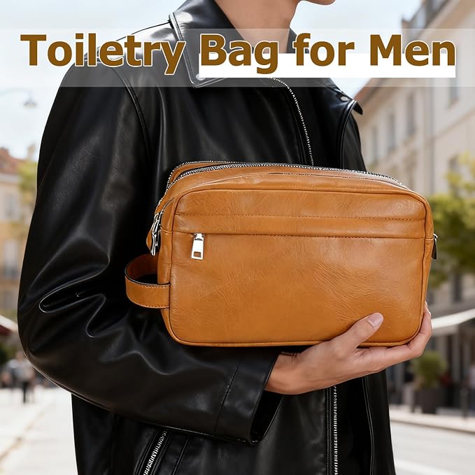 MIRASON Travel Toiletry Bag for Men Thickened Leather Travel Bag for Toiletries - Image 5