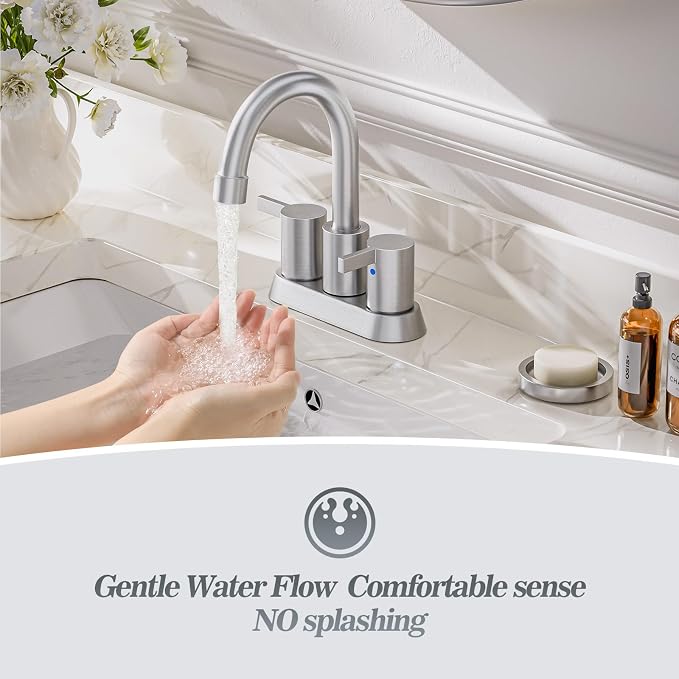 Phiestina Brushed Nickel 4 Inch 2 Handle Centerset Lead-Free Bathroom Sink - Image 4