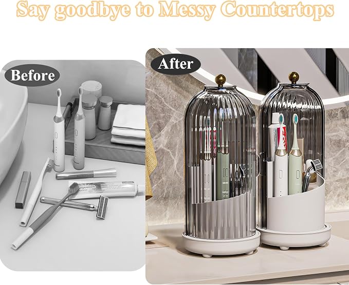 Toothbrush Holders with Cover, Drainage Rotating Electric Toothbrush Organizer - Image 6