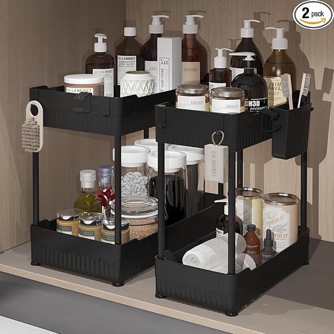 2 Pack Under Sink Organizer, Under Bathroom Cabinet Organizer by Sevenblue