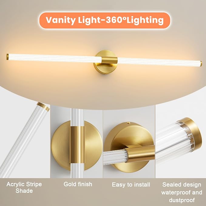 Glod Wall Sconces Set of 2 Hardwired, Dimmable 5CCT LED Bathroom Light Fixtures - Image 5