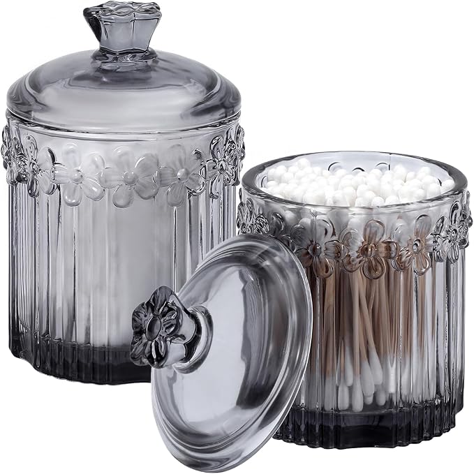 rejomiik 2 Pack Qtip Holder Glass Apothecary Jars by rejomiik