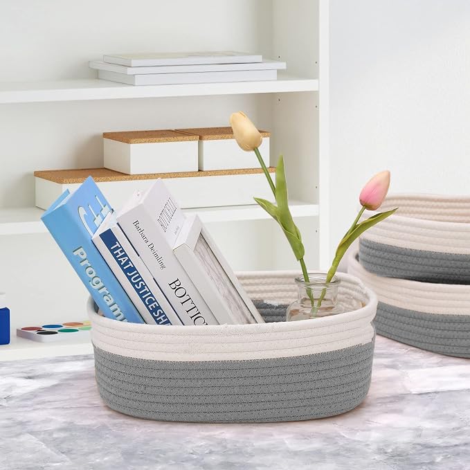 7 Piece Cotton Rope Woven Basket Set - Image 5