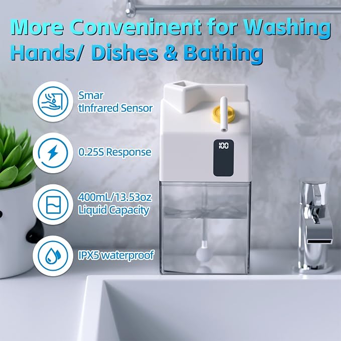 Automatic Foaming Soap Dispenser Touchless, USB Rechargeable Smart Hand Dish - Image 8