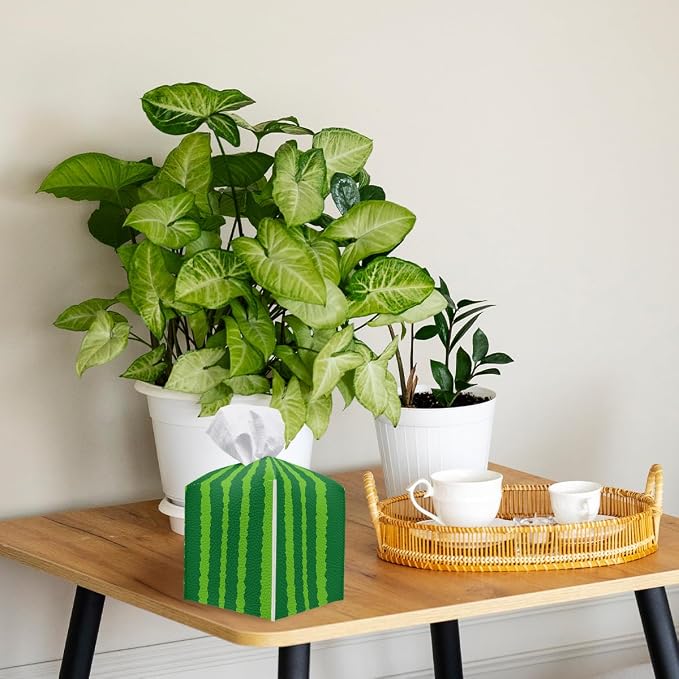 Funny Fruit Tissue Box Cover Summer Cute Green Watermelon Square PU Leather - Image 6