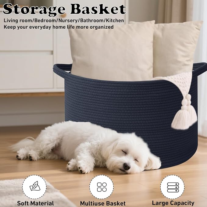 115L Large Blanket Basket, 23.6" L x 23.6" W x 15.7" H Rope Woven Baskets - Image 6