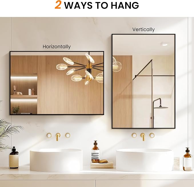 Bathroom Vanity Mirror for Wall, HD Shatterproof Glass, Hangs Horizontally or - Image 7