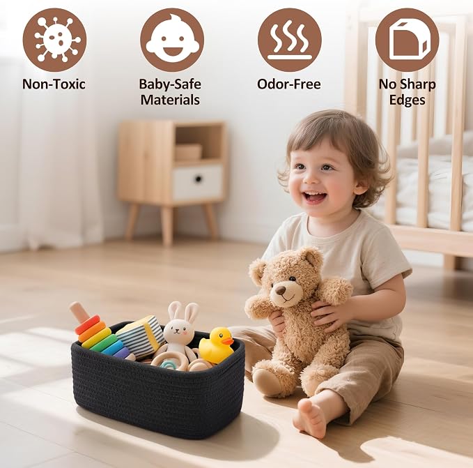 5-Pack Small Woven Rope Storage Baskets – 2 Sizes Organizer Bins - Image 6