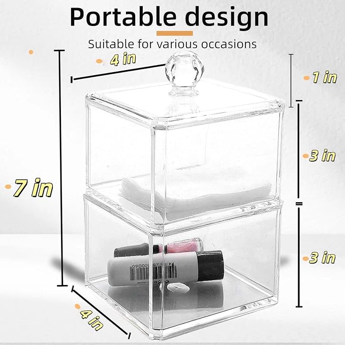 Stackable Square Acrylic Cotton Ball Holder Q-tip Holder Bathroom Swab Dispenser - Image 2