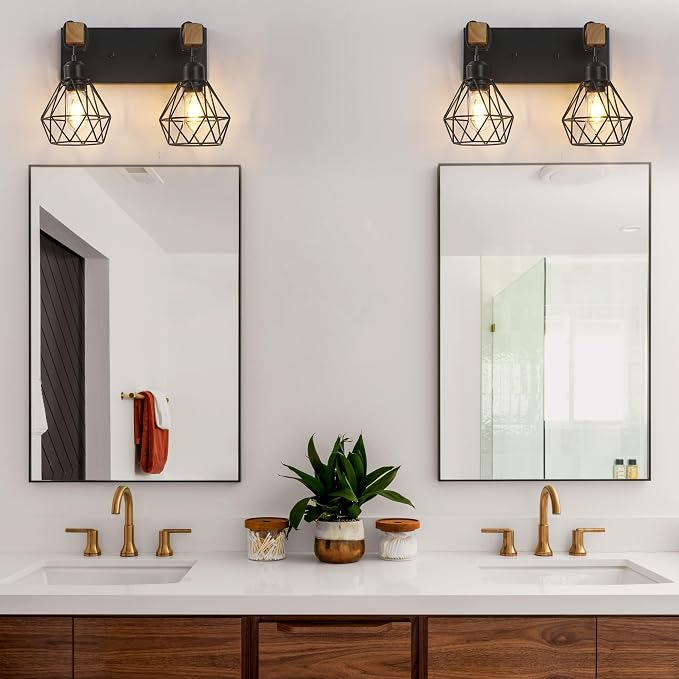 Farmhouse Bathroom Vanity Light Fixtures, 3-Light Wood Bathroom Light Fixtures - Image 5