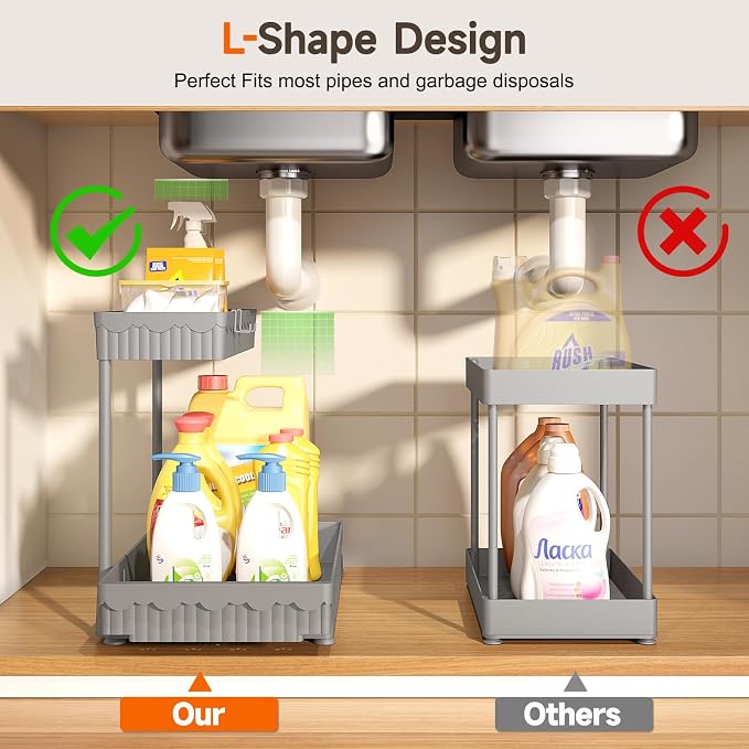 3 Pack Multi-Purpose Under Sink Organizers and Storage, 2026 L-Shaped Pull Out - Image 2