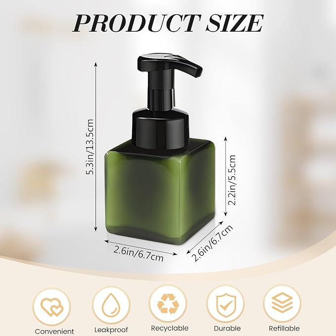 8.5 oz Foaming Soap Dispenser Plastic Foaming Pump Bottle, Refillable Dispenser - Image 2