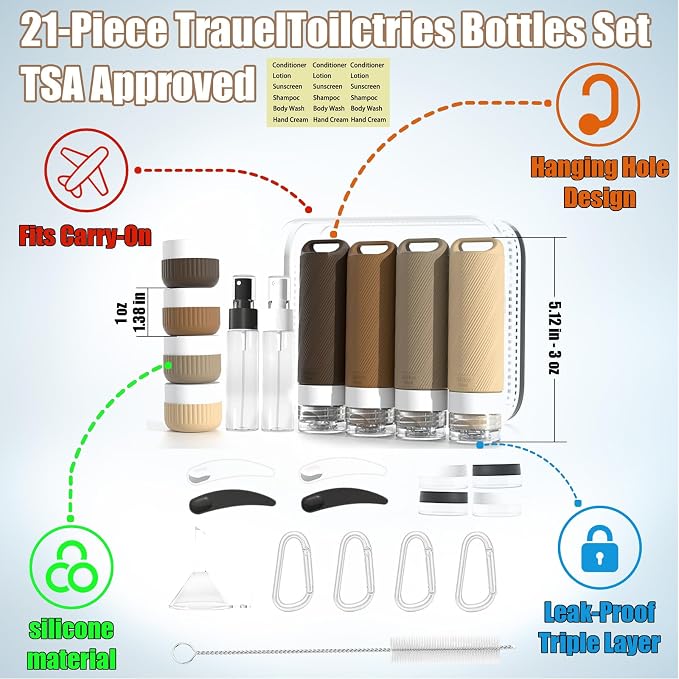 26 Pieces Travel Size Toiletries Bottles Set, Tsa Approved Leakproof Refillable - Image 2