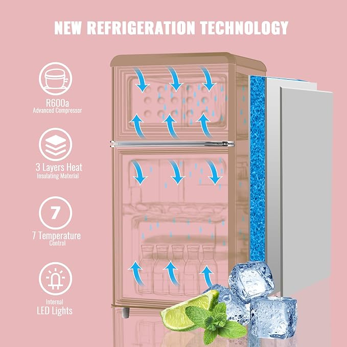 WANAI 3.5 Cu.ft Small Refrigerators Retro Mini Fridge - Image 4