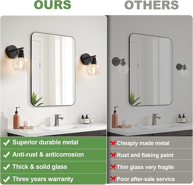 Set of 2 Black Modern Bathroom Wall Sconces, Up & Down Reversible Bathroom - Image 3